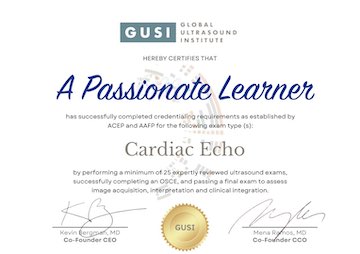 GUSI POCUS Course Completion Certificate